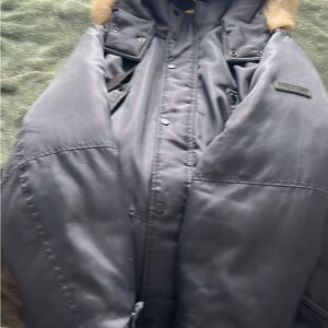 Andrew Marc Gray Ski Jacket with High Collar and Weather Protection